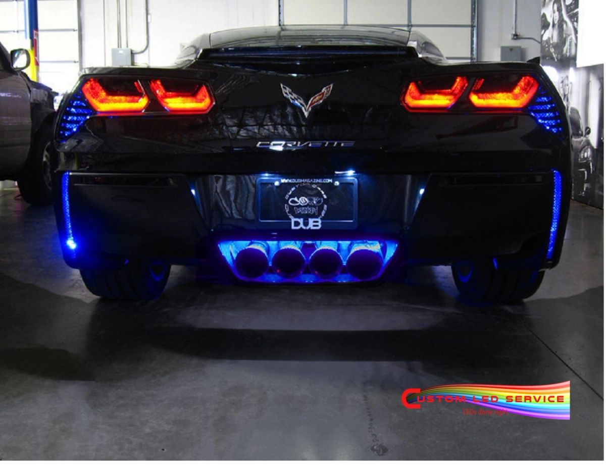 Corvette C7 rear with blue Custom L.E.D. lighting