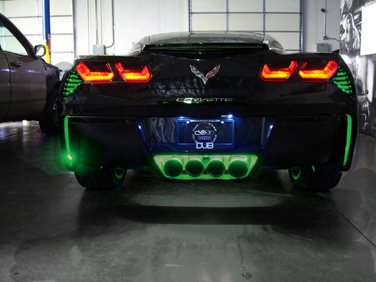 Corvette C7 Stingray rear fascia with green LED lighting