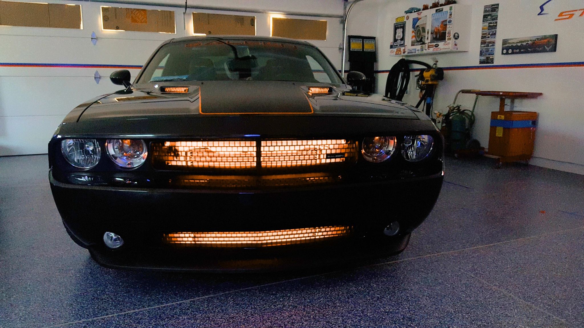 Dodge Challenger with Custom L.E.D. hood scoop lighting